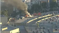 Lanes shut down at NB 405/101 interchange in Sherman Oaks after truck erupts in flames