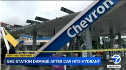 Tarzana gas station awning collapses after hydrant crash