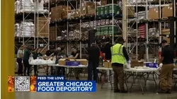 Val Warner joins volunteers at Greater Chicago Food Depository