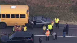 Chopper11 over crash involving school bus on NC-540