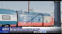 Amtrak decorates its Acela train in special livery for America's 250 anniversary