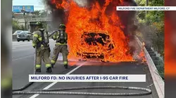 Car bursts into flames on I-95 South in Milford