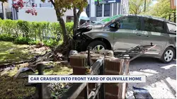 Car crashes into front yard of Olinville home