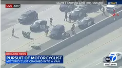 Motorcycle chase ends in violent crash on 210 Freeway in Upland, all eastbound lanes shutdown